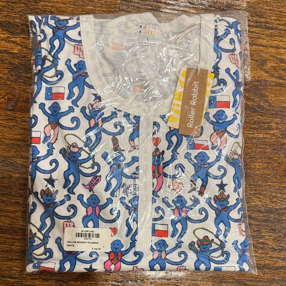 Roller Rabbit Blue and White Monkey Print Pajama Set- Dallas limited edition